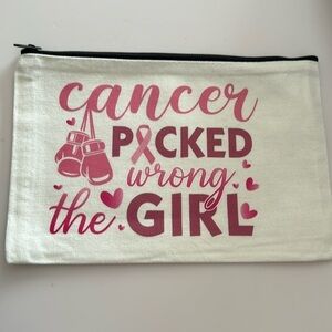 Breast Cancer Awareness Canvas Makeup Bag CANCER PICKED THE WRONG GIRL / NEW